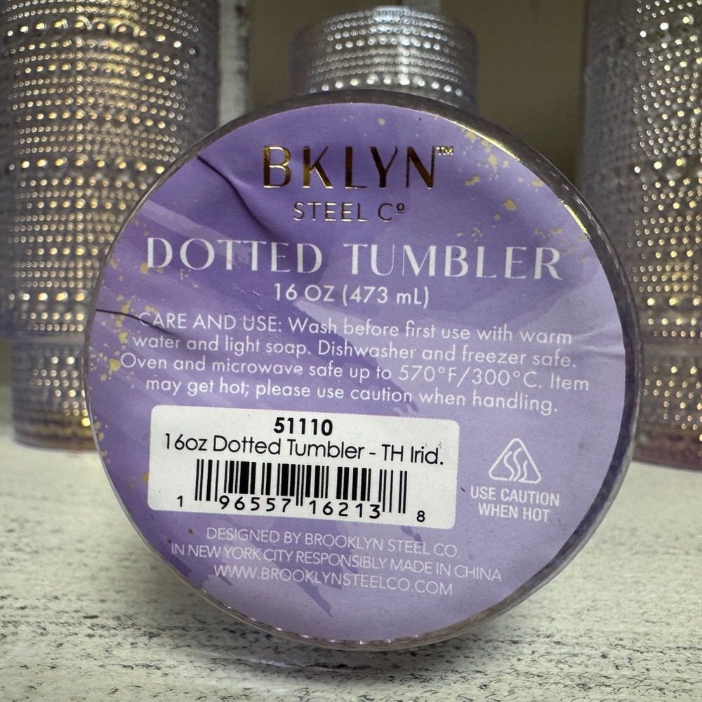 BKLYN Steel Co. Beaded Iridescent Iris Glass 16 oz Tumblers set (6). - Picture 3 of 5